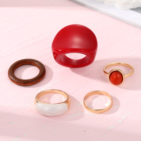 Resin Wine Red 5-piece Set Ring - Image 4