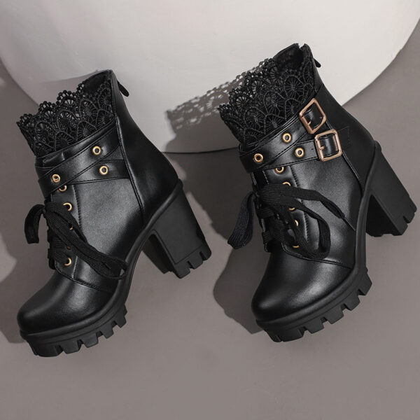 Women's Retro Lace Up Belt Buckle Boots