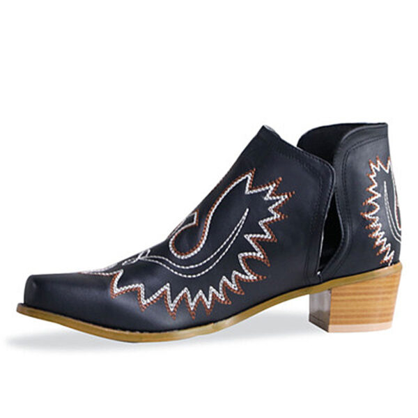 Women's Embroidered Chunky Heel Pointed-toe Short Tube Boots - Image 6