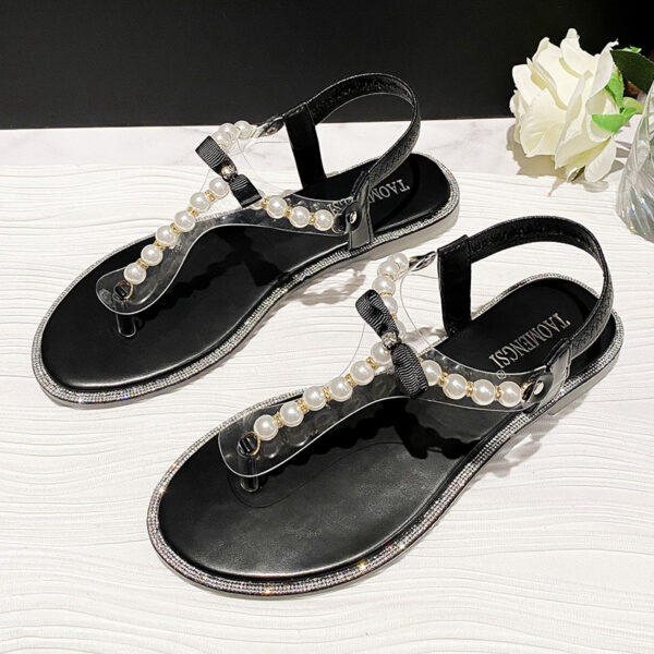 Women's Rhinestone Flat Sandals With Pearl Toe - Image 8