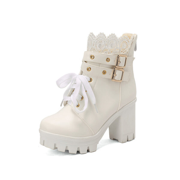 Women's Retro Lace Up Belt Buckle Boots - Image 5