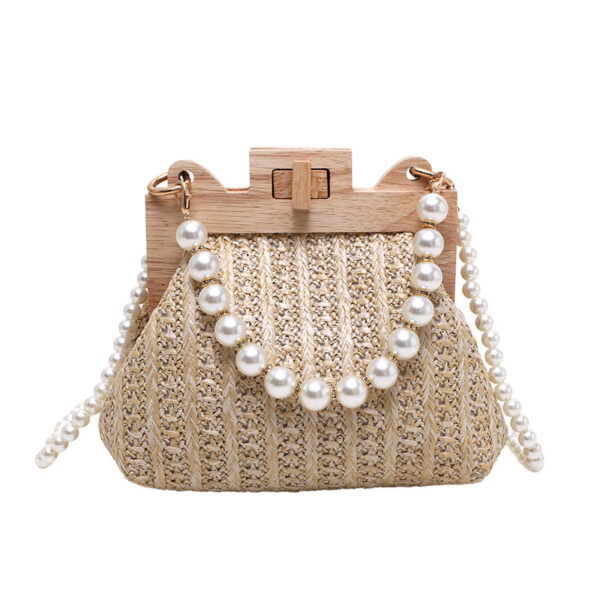 Women's Straw Beach Pearl Chain Woven Shoulder Bag - Image 8