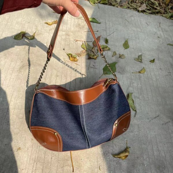 Denim Dumpling Shape Underarm Bag - Image 3