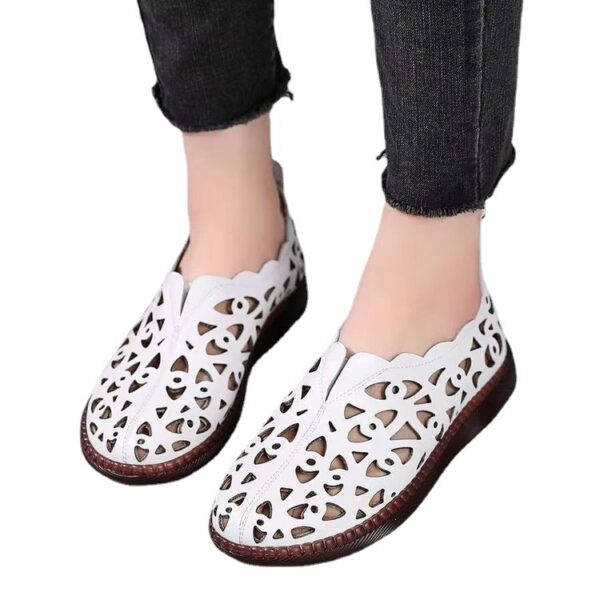 Women's Summer Breathable Hollow Flat Round Toe Soft Bottom Shoes - Image 5