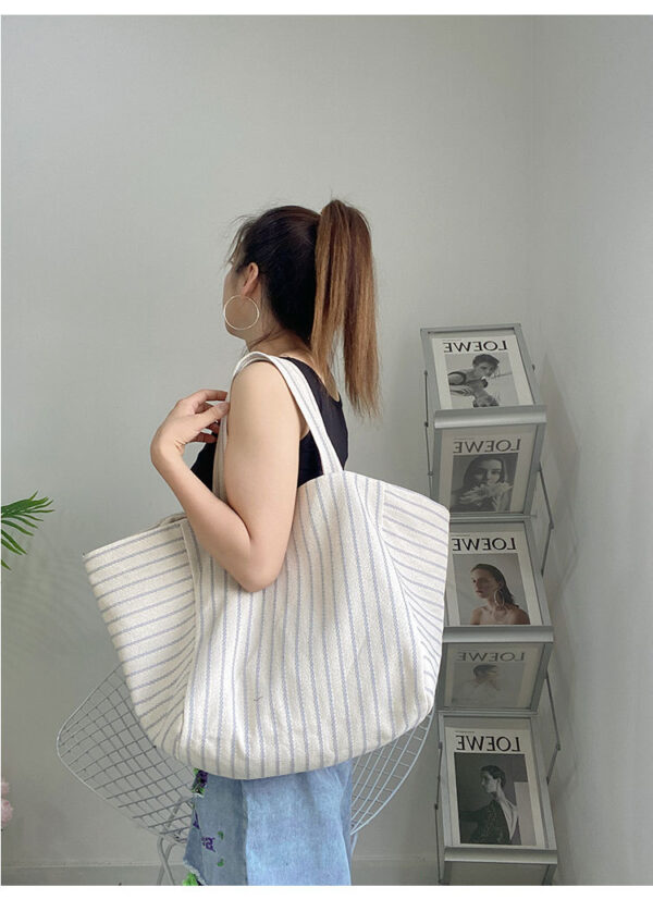 Women's Ins Shoulder Large Capacity Idle Style Striped Shoulder Bag - Image 9