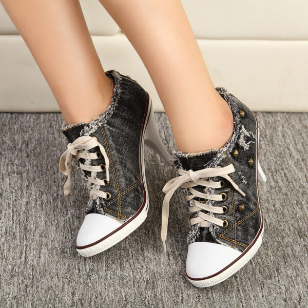 Casual Denim Washed Canvas Super High Heels - Image 2