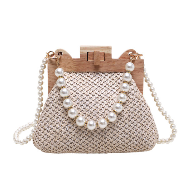 Women's Straw Beach Pearl Chain Woven Shoulder Bag - Image 4