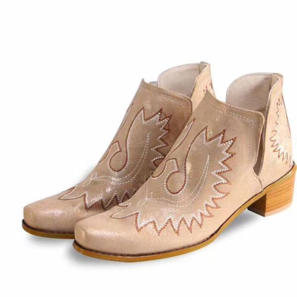 Women's Embroidered Chunky Heel Pointed-toe Short Tube Boots - Image 3