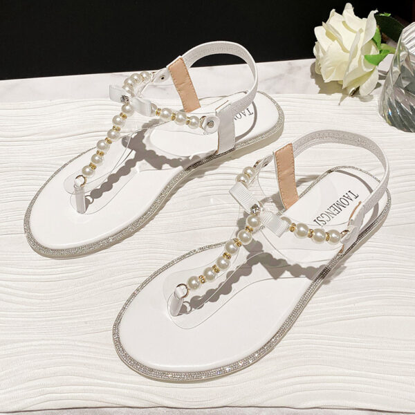 Women's Rhinestone Flat Sandals With Pearl Toe - Image 6