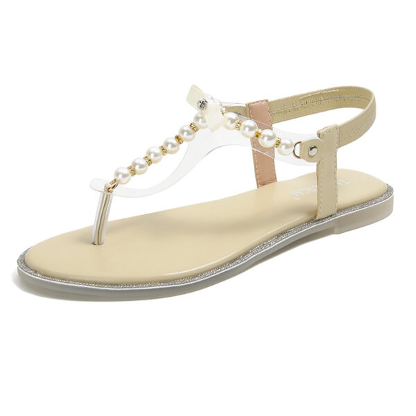 Women's Rhinestone Flat Sandals With Pearl Toe - Image 5