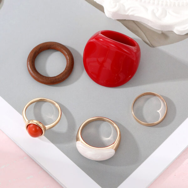 Resin Wine Red 5-piece Set Ring - Image 3