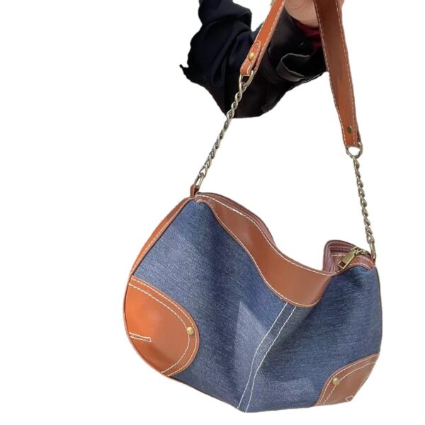 Denim Dumpling Shape Underarm Bag - Image 2