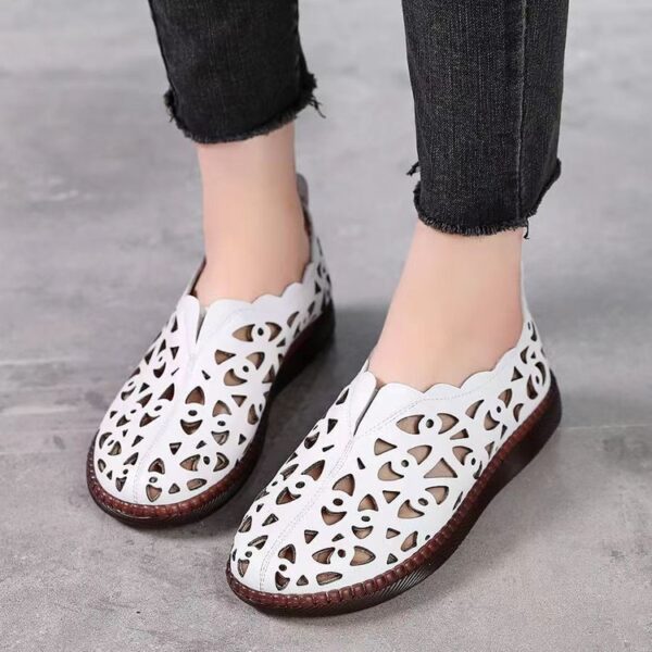 Women's Summer Breathable Hollow Flat Round Toe Soft Bottom Shoes - Image 8