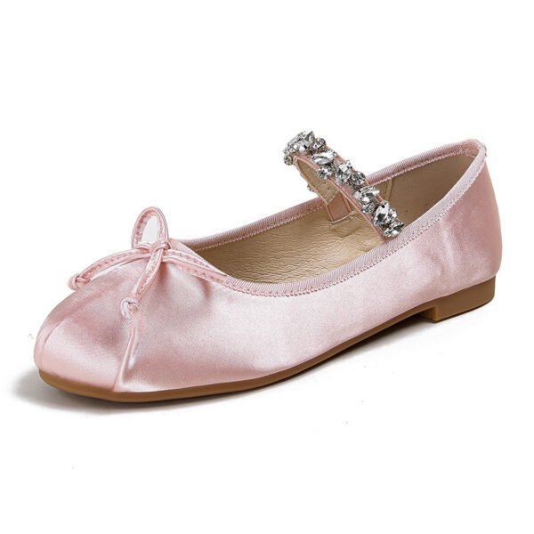 Super Soft Rhinestone Round Head Satin Ballet Shoes - Image 4