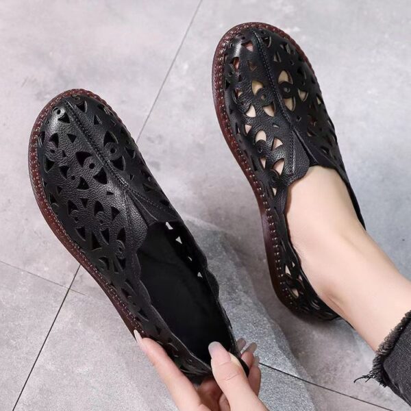 Women's Summer Breathable Hollow Flat Round Toe Soft Bottom Shoes - Image 4