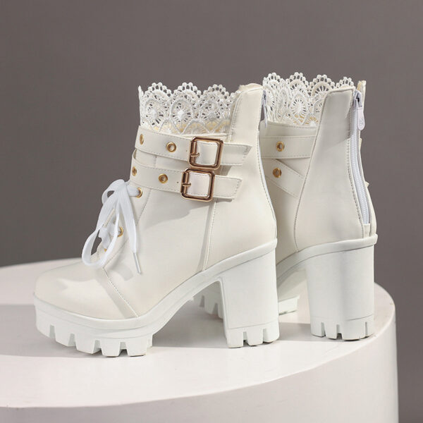 Women's Retro Lace Up Belt Buckle Boots - Image 6