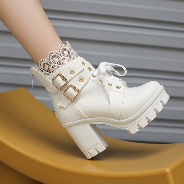 Women's Retro Lace Up Belt Buckle Boots - Image 3