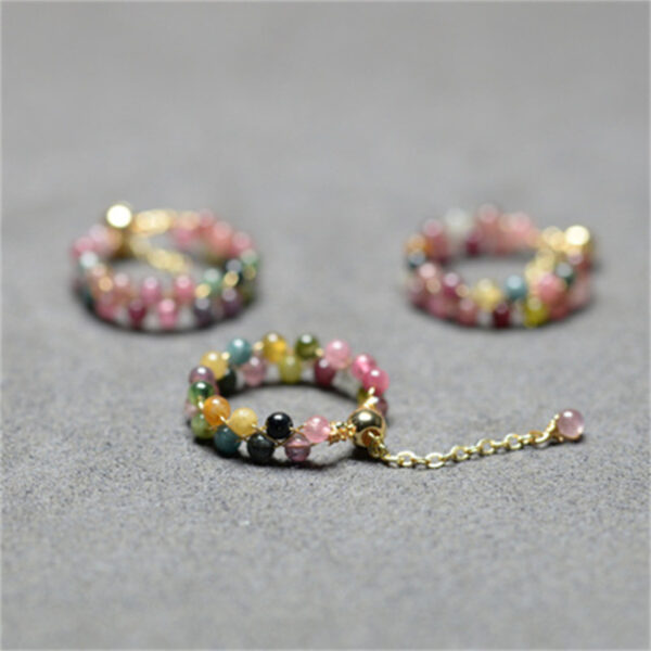 Natural Tourmaline Small Crystal Beads Ring