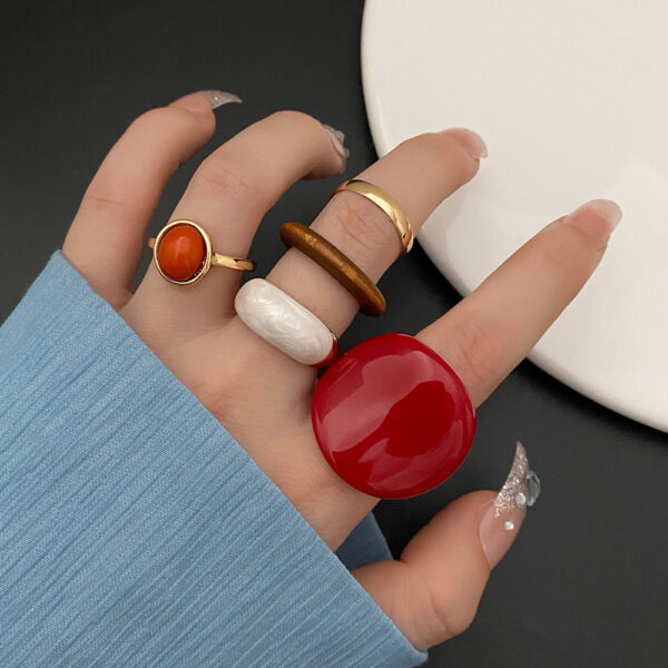 Resin Wine Red 5-piece Set Ring