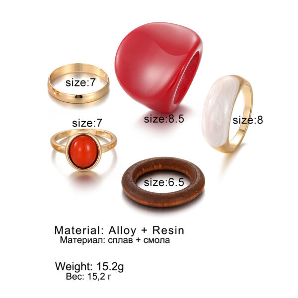 Resin Wine Red 5-piece Set Ring - Image 2