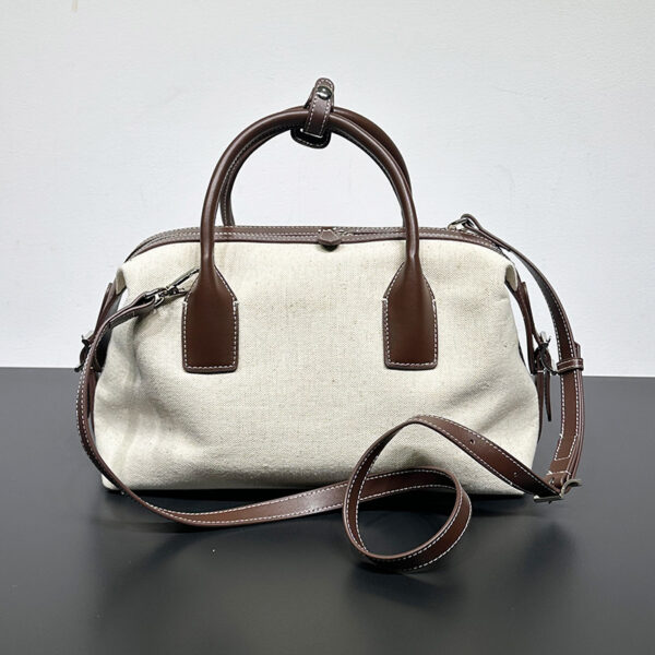 Luxury Linen Contrast Color Leather Casual HandBag - Image 7