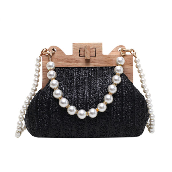 Women's Straw Beach Pearl Chain Woven Shoulder Bag - Image 5