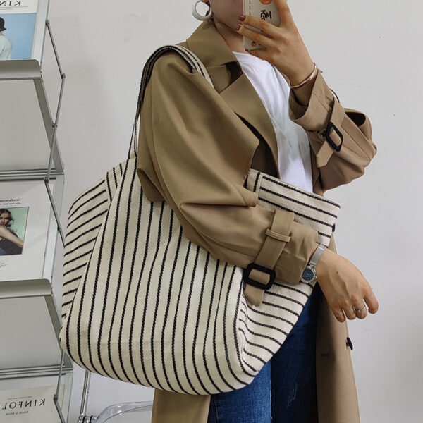 Women's Ins Shoulder Large Capacity Idle Style Striped Shoulder Bag - Image 8