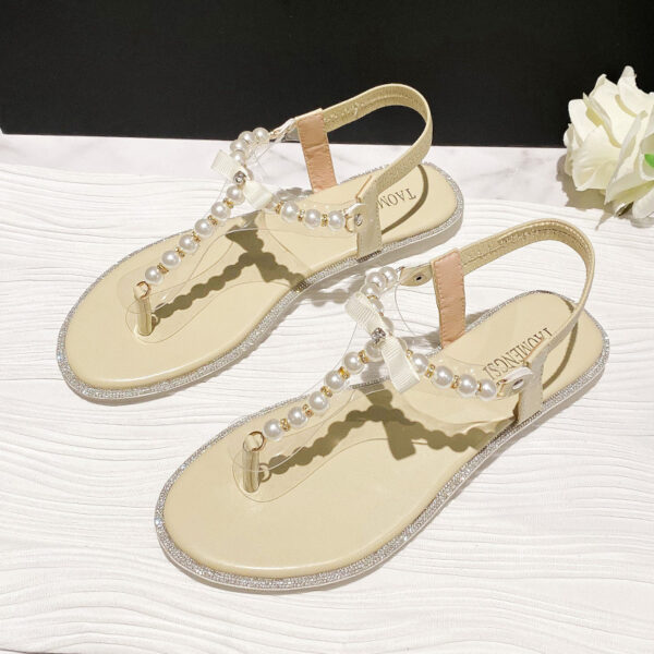 Women's Rhinestone Flat Sandals With Pearl Toe - Image 7