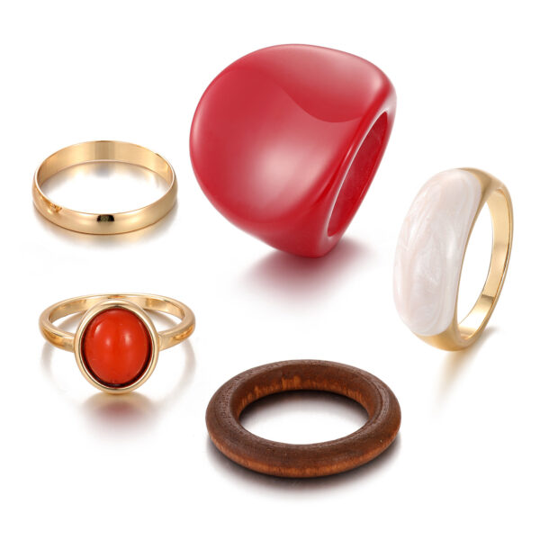 Resin Wine Red 5-piece Set Ring - Image 5