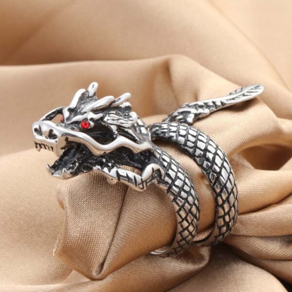 Men's Vintage Pure Silver Divine Dragon Ring - Image 2