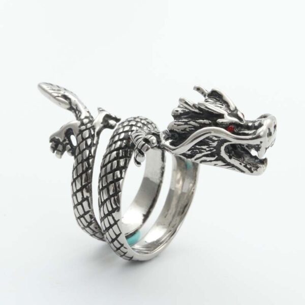 Men's Vintage Pure Silver Divine Dragon Ring - Image 4