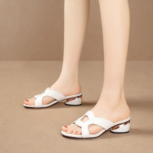 Square Toe Chunky Mid Heel Sandals - Image 7