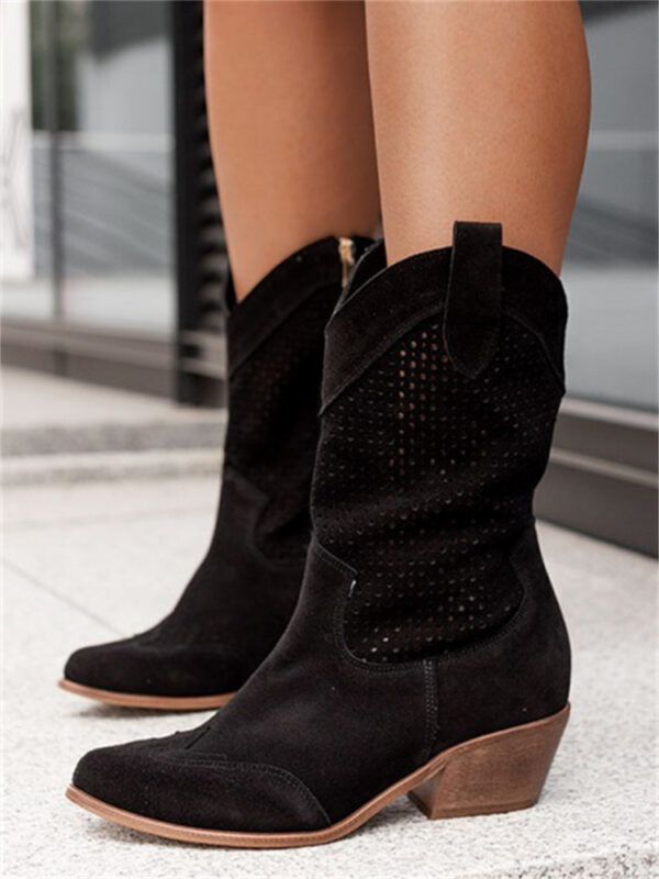 Women's Mid-heel Burnt-out Suede Low-cut Boots - Image 6