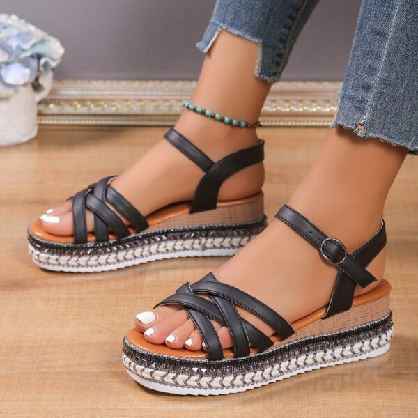 Women's Summer Cross-strap Sandals With Back Buckle - Image 2