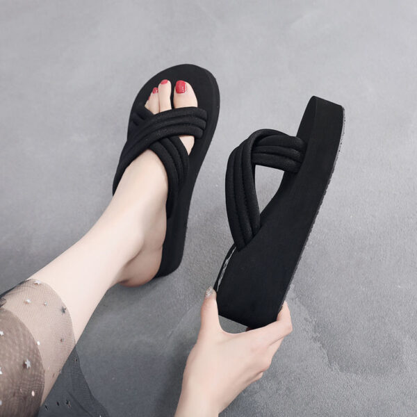 Women's Cross Thick Wedge-Heel Slippers - Image 7