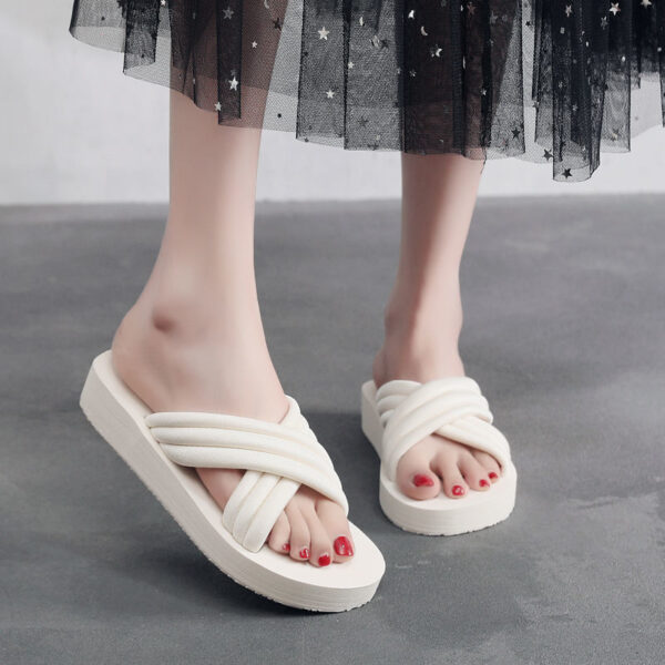 Women's Cross Thick Wedge-Heel Slippers - Image 8