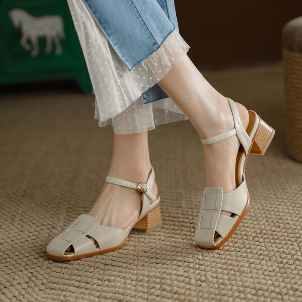 Simple Square-Toe Mid-Heel Women's Shoes - Image 6