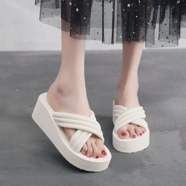 Women's Cross Thick Wedge-Heel Slippers - Image 6