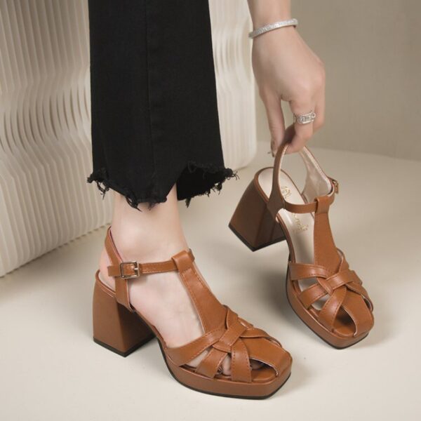 Closed Toe Hollow-out Roman Style High Heels - Image 3