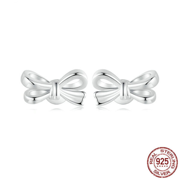 Simple Sterling Silver Heart Bow Stud Earrings - Image 10