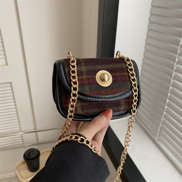 Plaid Retro Contrast Color Woolen Shoulder Bag