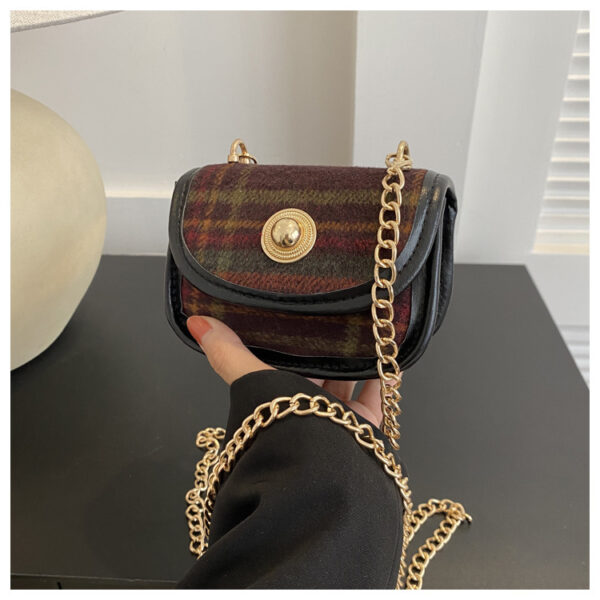 Plaid Retro Contrast Color Woolen Shoulder Bag - Image 6