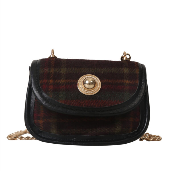 Plaid Retro Contrast Color Woolen Shoulder Bag - Image 7