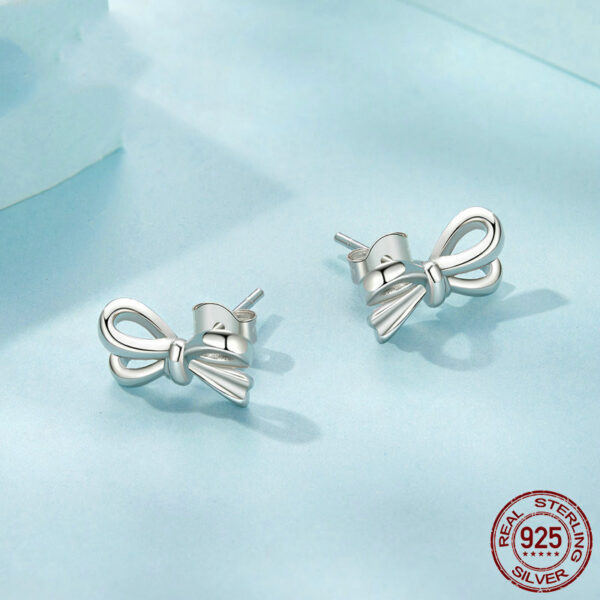 Simple Sterling Silver Heart Bow Stud Earrings - Image 4