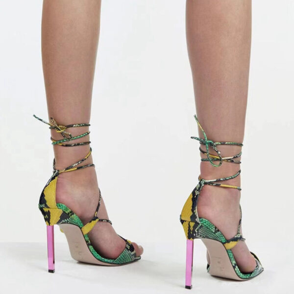 Women's Square Toe Cross Lace-up Cutout Heels - Image 4